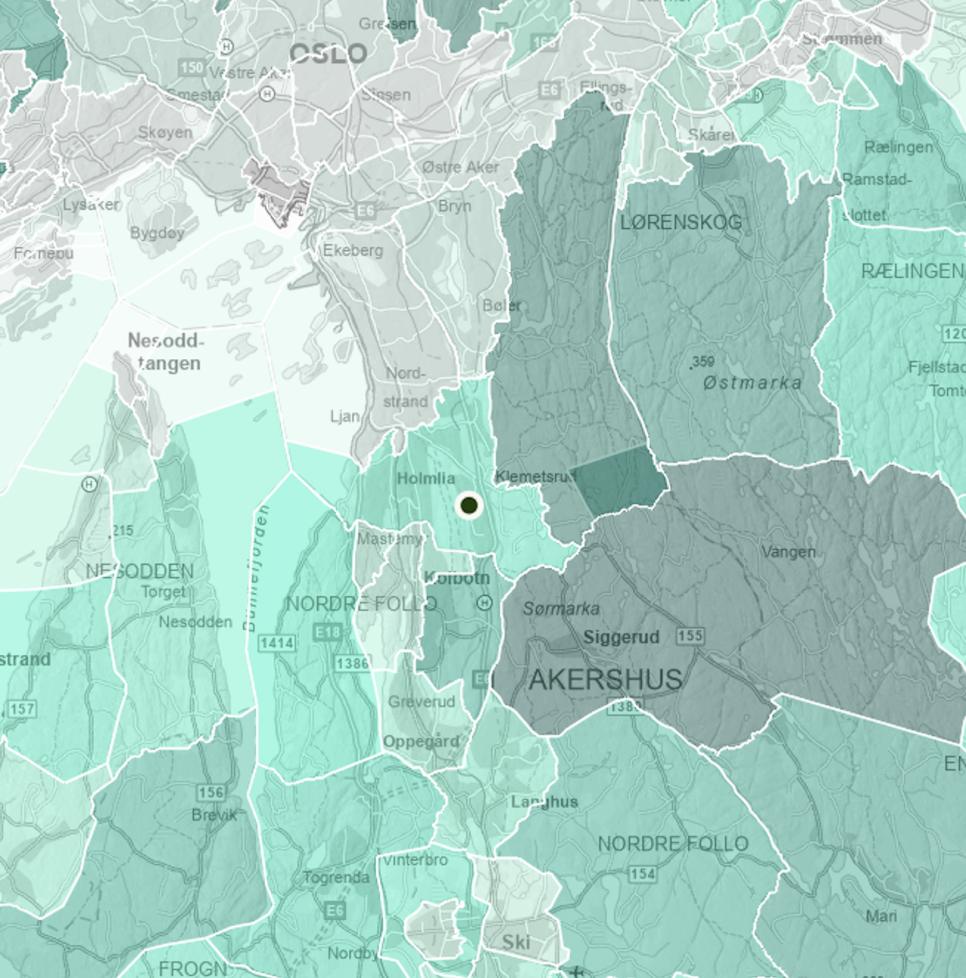 The Oslo region shaded in teal from very pale to dark gray-green, with nothing to indicate which end means a better match.