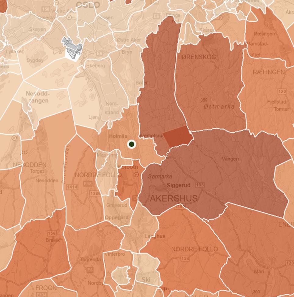 The same area shaded from cream to dark brown-red, again with no clue which end is better.